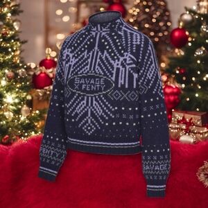 SAVAGE X FENTY FROST SMITTEN KNIT SWEATER NAVY BLUE SZ LARGE